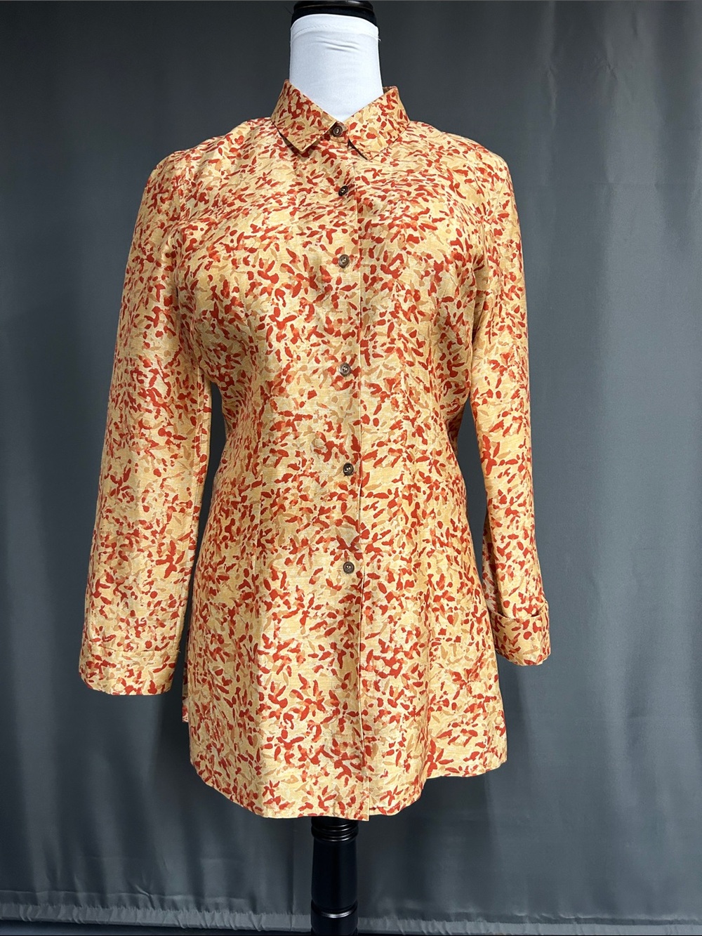 Silk+linen gold/rust Sigrid Olsen tunic length jacket size M